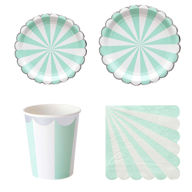 Paper Straw Color - Louça Descartável Listrada, Rosa, Azul Pratos